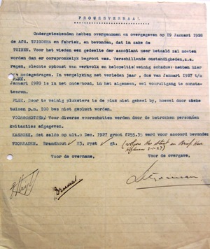 Proces Verbaal van het werk op Tjigoeha, de theeonderneming in West-Java, waar Jaques Broedelet in 1930 gaat werken {1928:Sukabumi, Indonesië}