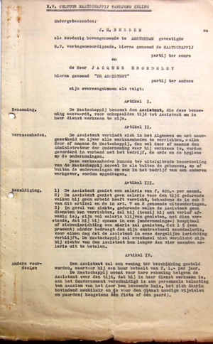 1932 Arbeidsovereenkomst Assistent Tandjong Keling bij Pagar Alam, Zuid-Sumatra {1932:Pagar Alam, Sumatra}