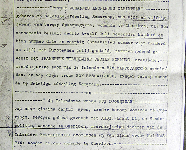 Cheribon 1929. De huwelijksacte van Georgines ouders, waarin ook al haar grootouders genoemd worden. {1929:Cheribon}