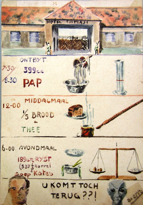 Hotel Tjimahi ca 1945 Tekening in waterverf 10,5x15 cm {1945:Bandoeng}