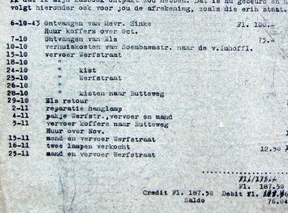 Fragment van een brief van Christine (Bobby) aan haar dochter Els. Den Haag, 11 november 1946. De schuld aan mevrouw Sinke moet worden afbetaald {1941:Surabaya}}