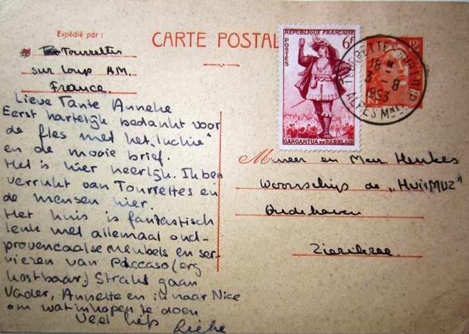 1953 Een briefkaart van zoon Jan-Hendrik en Lieke aan zijn ouders in Zierikzee {1953:Zierikzee}